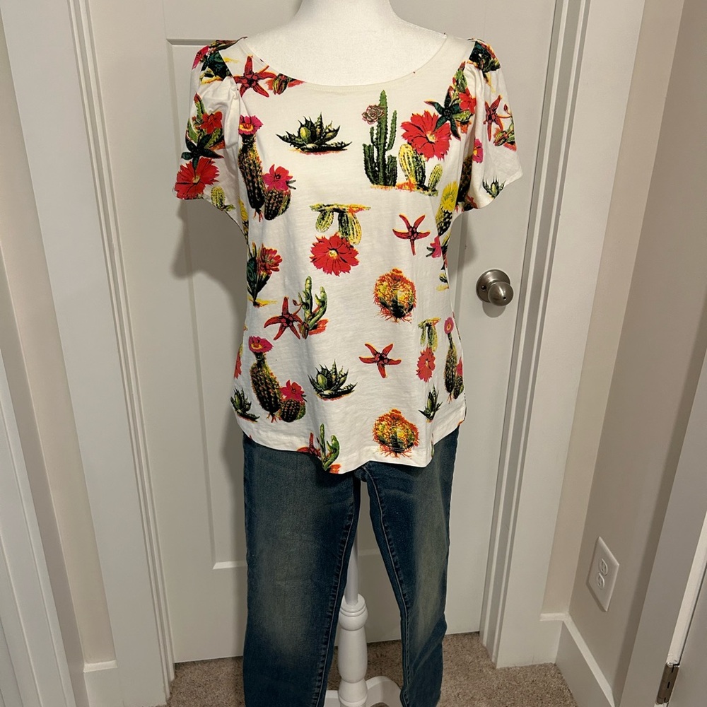 Anthropologie Floral Cactus Print Women's Top